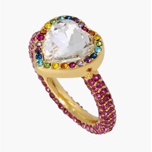 Kurt Geiger Gold Ring with Rainbow Heart
